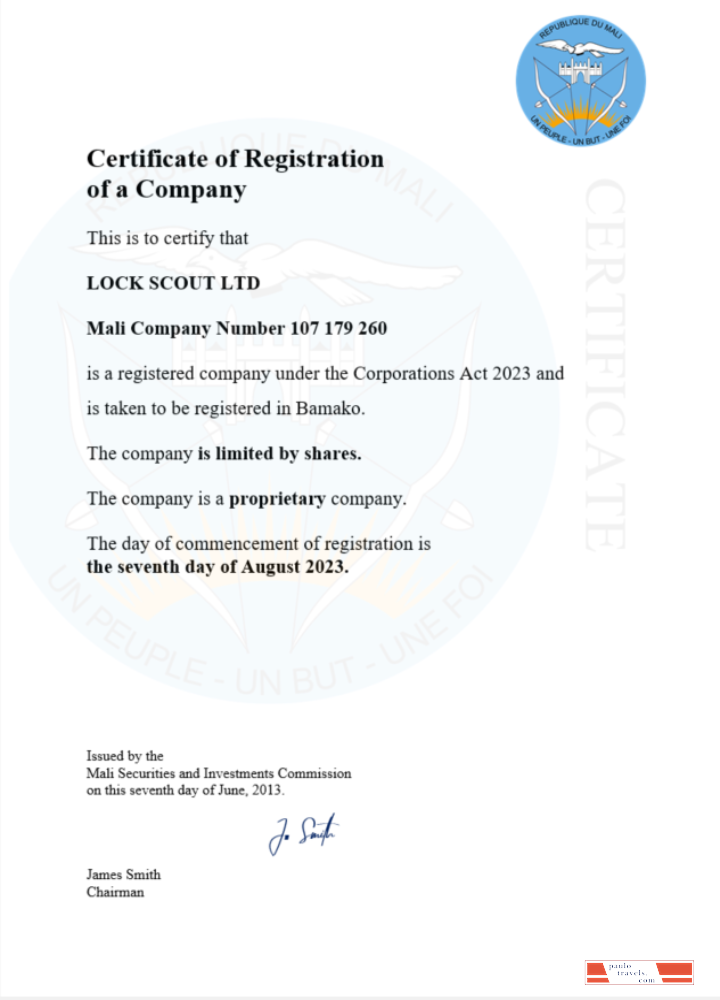 Mali business registration certificate Word and PDF template
